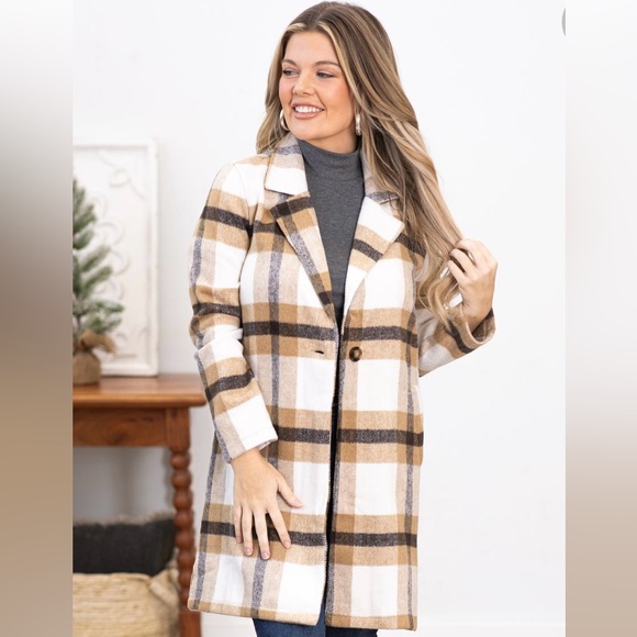 Camel and Brown Plaid Shaket - Picture 1 of 9